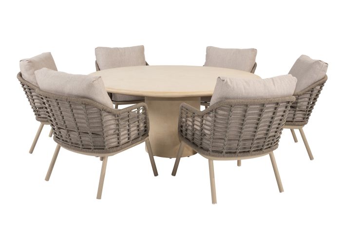 Taste Puglia/Hampton 6-persoons ronde low dining tuinset Ø160 cm. - Latte/Mortex