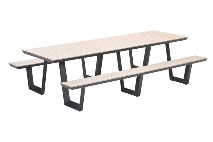 GI Bell picknicktafel 280x178 cm. - Carbon black/Light Teak look