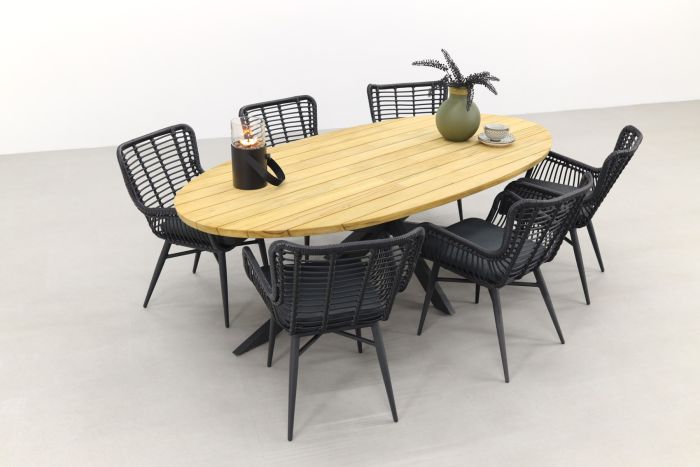 Jasmine Black/Taste Prado Ellips 6-persoons dining tuinset 240x115 cm. - Teak
