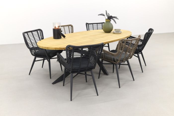 Jasmine/Taste Prado Ellips 6-persoons ovale dining tuinset 240x115 cm. - Black/Naturel mix