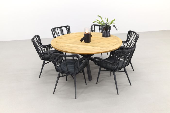 Jasmine Black/Taste Prado 6-persoons ronde dining tuinset Ø160 cm. - Teak