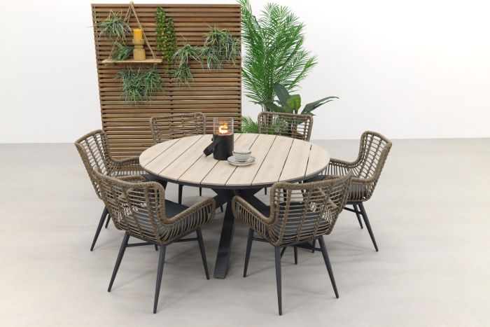 Jasmine Naturel/GI Edison 6-persoons ronde dining tuinset Ø148 cm.