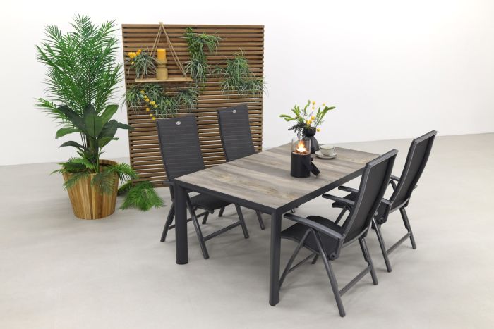 Hartman Valentino/Kings 4-persoons verstelbare dining tuinset 180x100 cm. - Antraciet
