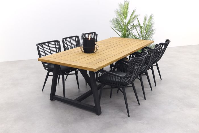 Jasmine Black/Noah 6-persoons dining tuinset 260x100 cm. - Teak OP=OP