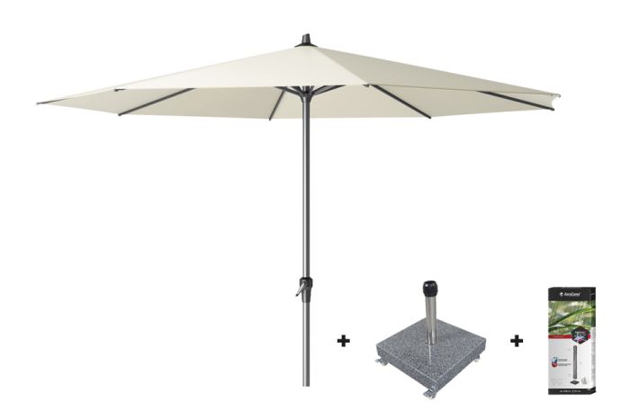 Platinum Riva stokparasol 3.5 m. rond - Ecru met voet en hoes