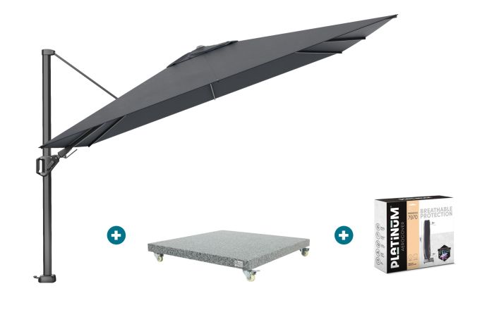Platinum Challenger zweefparasol Premium T2 2,6x3,5 m - Faded Black met voet en hoes