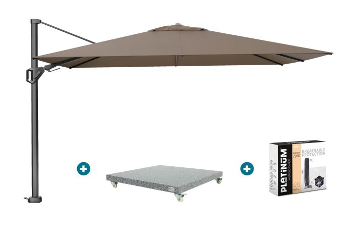 Platinum Challenger zweefparasol Premium T2 2,6x3,5 m - Havana Taupe + voet en hoes