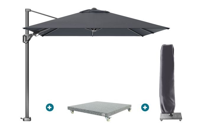 Platinum Voyager zweefparasol T2 2,7x2,7 m. - Faded Black met voet en hoes