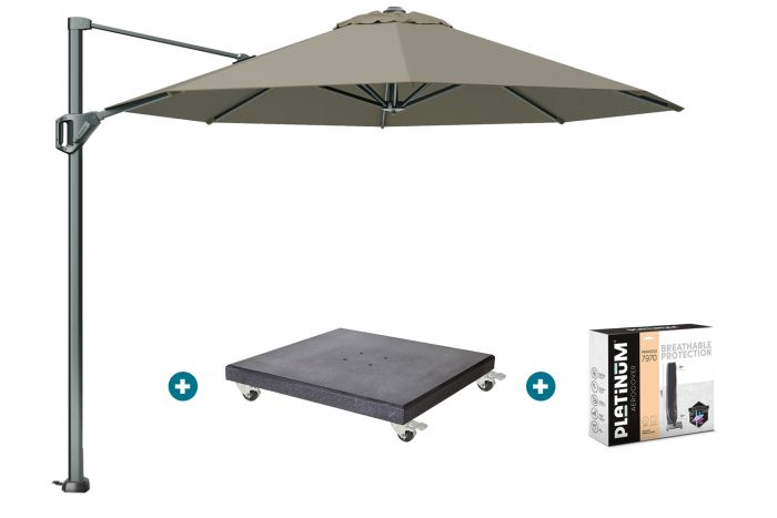 Platinum Voyager ronde zweefparasol T1 3 m. - Taupe met Marbella voet en hoes