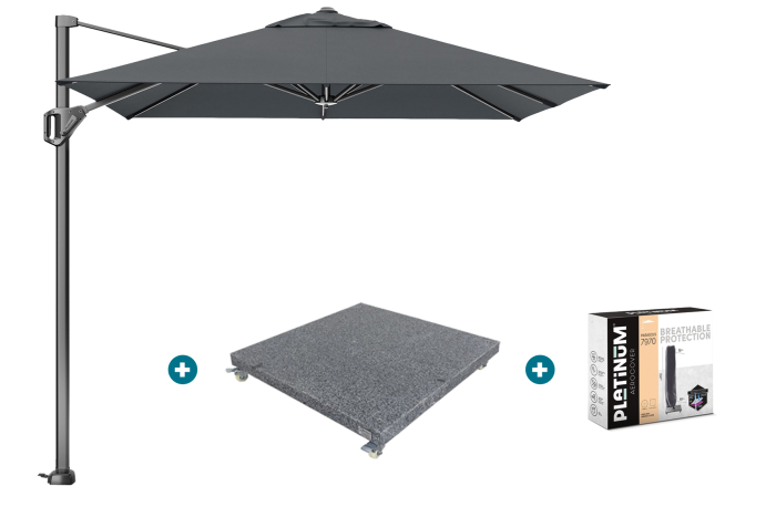Platinum Voyager zweefparasol T1 2.5x2.5 m. - Antraciet met voet en hoes