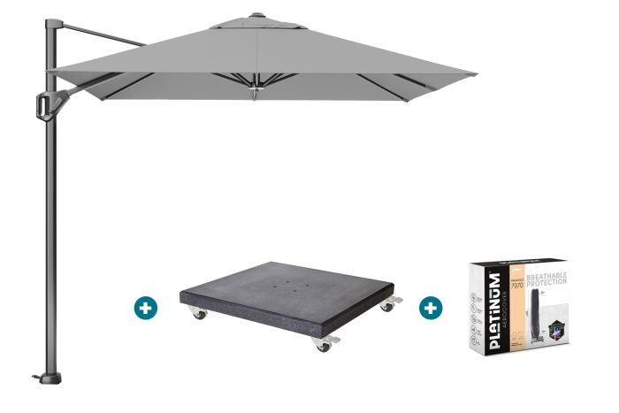 Platinum Voyager zweefparasol T1 2.5x2.5 m. - Light Grey met Marbella voet en hoes