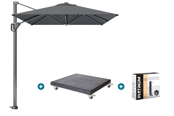 Platinum Voyager zweefparasol T1 3x2 m. - Antraciet met Marbella voet en hoes