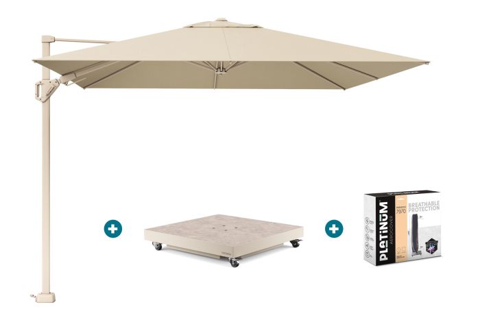 Platinum Challenger parasol Premium T2 3x3 m - Champagne Sandstone - met vulbare parasolvoet en hoes