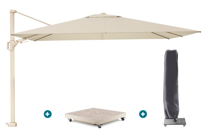 Platinum Challenger zweefparasol Premium T2 2,6x3,5 m - Sand Champagne met vulbare voet en hoes