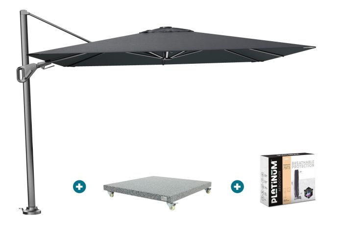 Platinum Nexus T2 zweefparasol 3x3 m. - Faded black - met Madrid voet en hoes