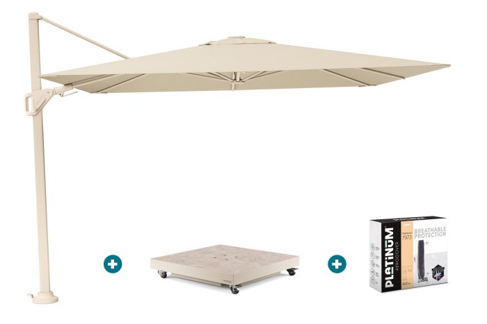 Platinum Nexus T2 zweefparasol 3x3 m. - Champagne sandstone - met vulbare voet en hoes