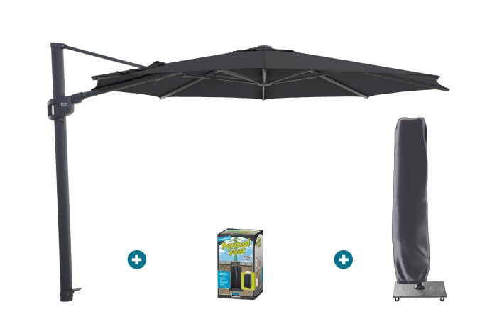 Perfect Shadow Eclipse ronde zweefparasol Ø350 cm. - Antraciet/Ash black met ingraafvoet en hoes