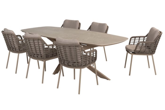 Taste Puglia/Prado 6-persoons Deens ovale tuinset 240x105 cm. - Latte