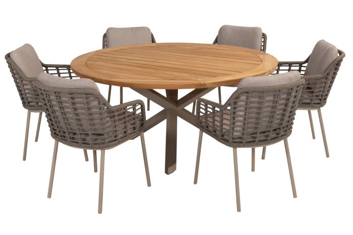 Taste Puglia/Prado 6-persoons ronde dining tuinset Ø160 cm. - Teak/Latte