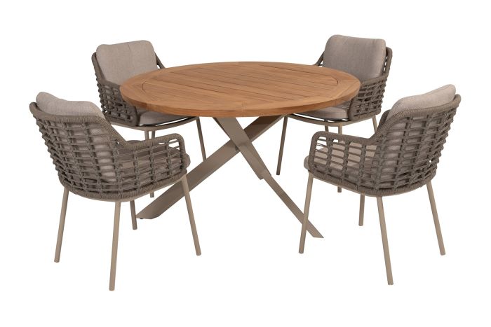 Taste Puglia/Prado 4-persoons ronde dining tuinset Ø130 cm. - Teak/Latte