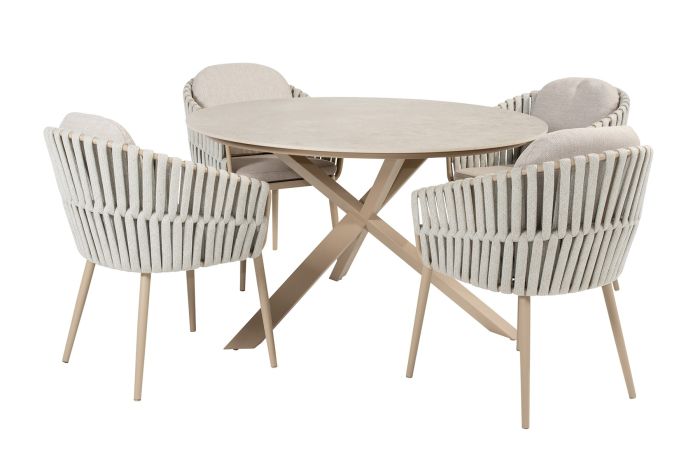 Taste Eva/Prado 4-persoons ronde dining tuinset Ø130 cm. - Latte