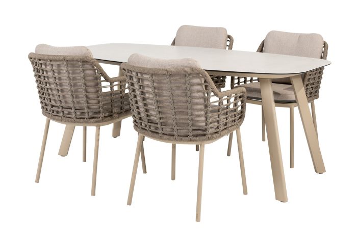 Taste Puglia/Manolo 4-persoons Deens ovale dining tuinset 180x95 cm. - Latte