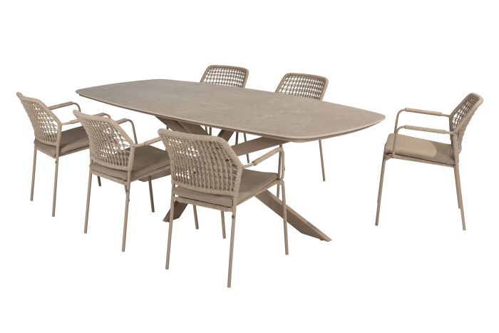 Taste Barista/Prado Deens ovale 6-persoons tuinset 240x105 cm. - Latte