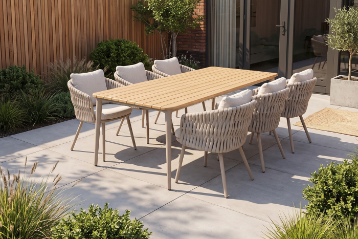 Baya/Alaska rope dining tuinset voor 6 personen 240x100 cm. - Mokka (OP=OP)