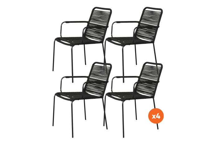 Set van 4 - Denver Rope stapelbare stoel - Zwart