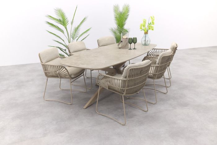 4SO Murcia/Prado Deens ovale 6-persoons tuinset 240x105 cm. - Latte