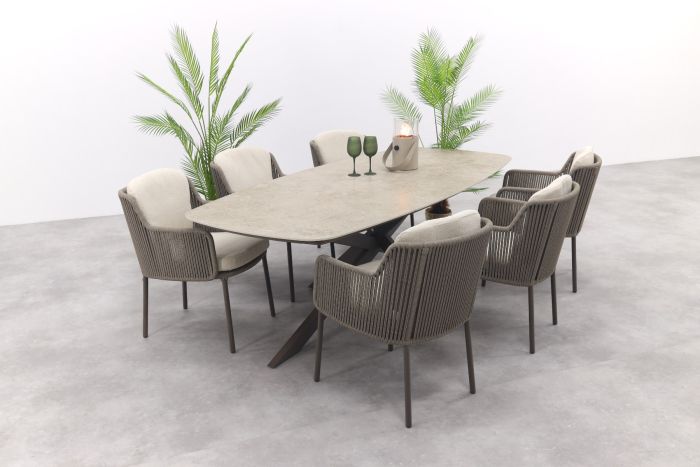 4SO Bernini/Prado Deens ovale 6-persoons tuinset 240x105 cm. - Terre