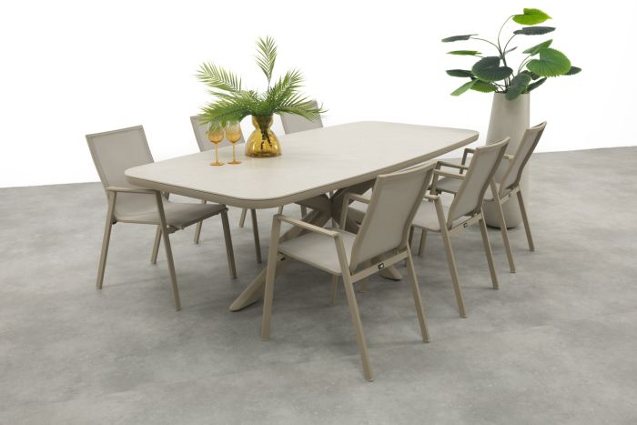 Atmos/Soreno Deens ovale stapelbare tuinset 240x110 cm. - Latte