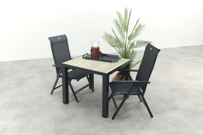 Hartman Milaan/Nola verstelbare tuinset 90x90 cm. - Antraciet/Houtlook