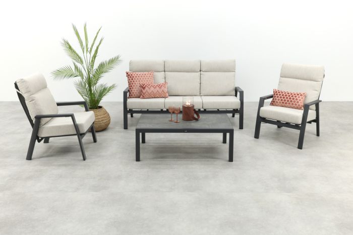 Lagos/Atlanta stoelen & 3-zitsbank loungeset 5-delig verstelbaar - Antraciet