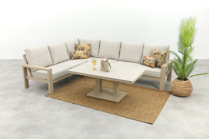 Verano/Brooklyn hoekbank loungeset met verstelbare tafel - Latte
