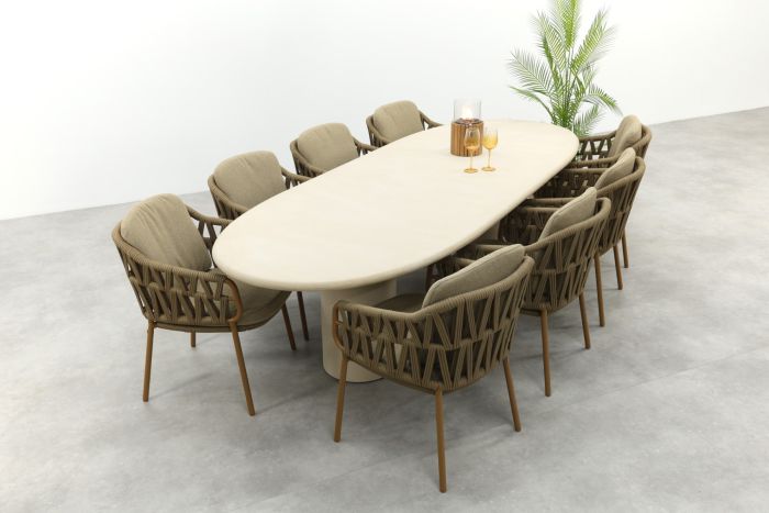 4SO Biarritz/Hampton 8-persoons ovale dining tuinset 300x110 cm. - Amber/Mortex