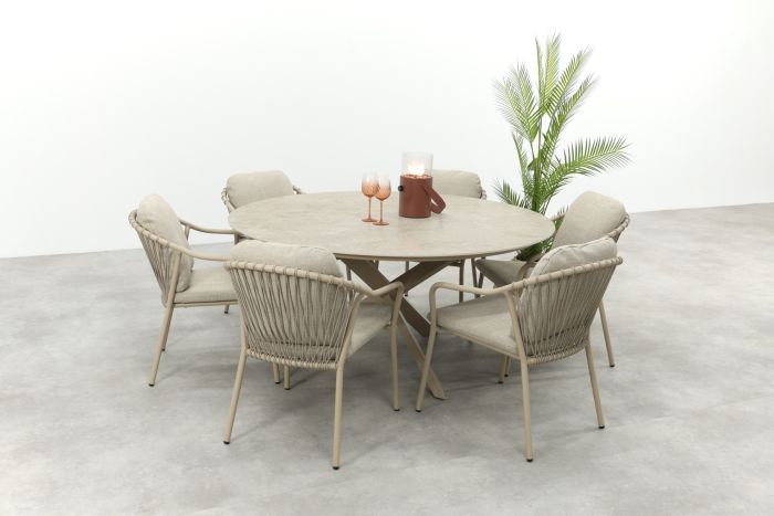 Pisa/Prado 6-persoons ronde dining tuinset Ø160 cm. - Latte