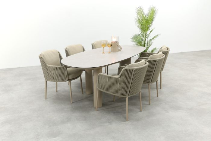4SO Bernini/Denia 6-persoons organische tuinset 240x105 cm. - Latte