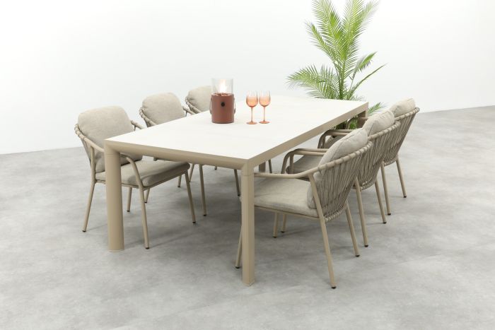 Pisa/Kings rope tuinset voor 6 personen 220x100 cm. - Latte