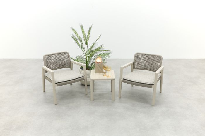 Moretti rope loungestoelen set met bijzettafel (3-dlg) - Mokka