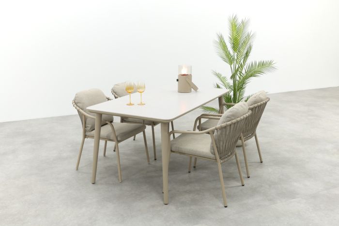 Pisa/Sofia rope dining tuinset voor 4 personen 160x90 cm. - Latte