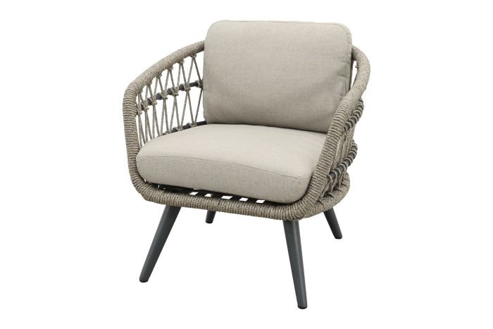 Julia natural rope low-dining tuinstoel - Antraciet