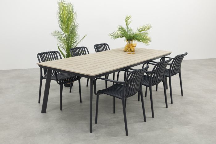 Stripe/Vigo 230 cm. stapelbare tuinset 7-delig