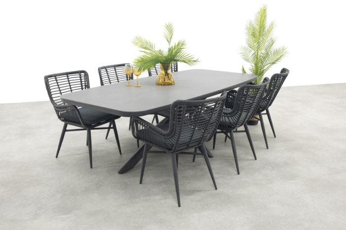 Jasmine Black/Soreno 6-persoons Deens ovale tuinset 240x110 cm. - Betonlook