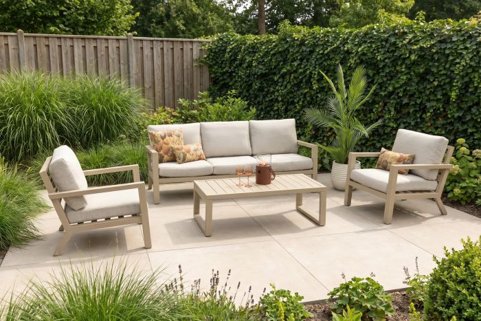 Hugo aluminium stoel-bank loungeset - Latte/Beige