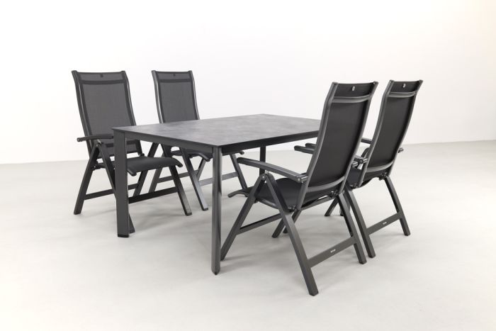 Kettler Altura/Edge verstelbare aluminium tuinset voor 4 personen 160x95 cm. - Antraciet