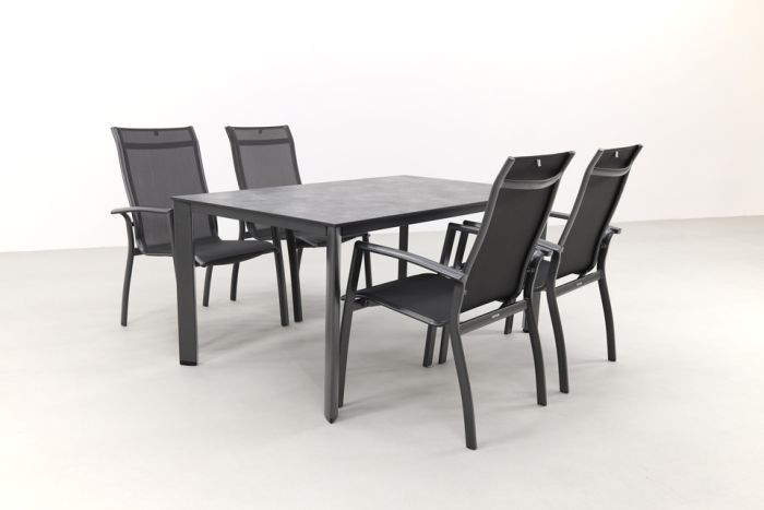 Kettler Legato/Edge stapelbare aluminium tuinset voor 4 personen 160x95 cm. - Antraciet