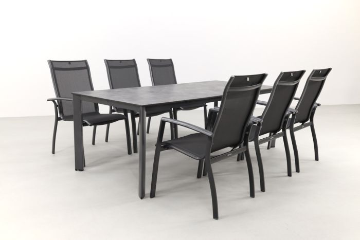 Kettler Legato/Edge stapelbare aluminium tuinset voor 6 personen 220x95 cm. - Antraciet