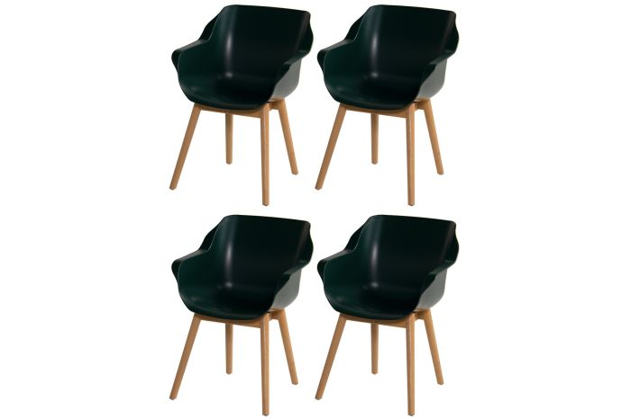 Set van 4 - Hartman Sophie Studio dining armstoel - Night green - Teak poot OP=OP