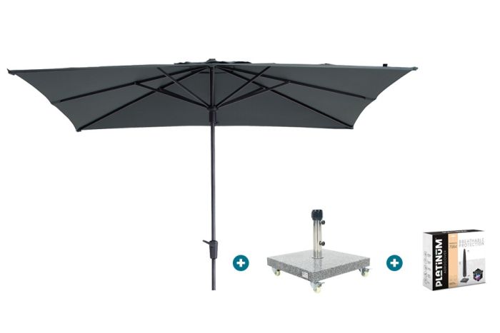 Madison Syros Luxe stokparasol 280x280 cm. - Grey met Sevilla voet en hoes